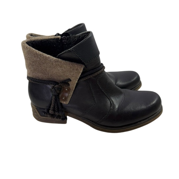 Rieker Women's Fee 93 Black Rope Tasseled Ankle Booties 79693 Size 38 EU/ 7 US - Picture 1 of 9
